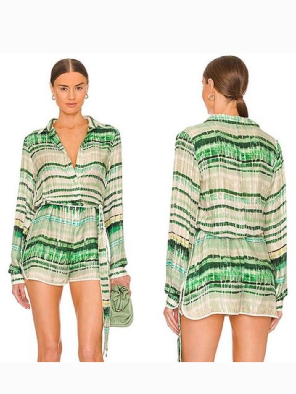Alexis Green and Cream Striped Tunic Romper